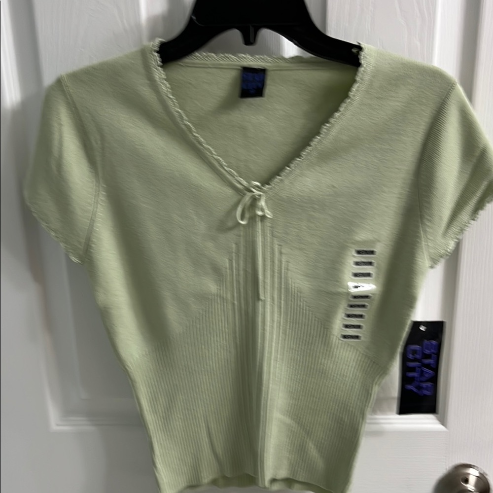 Star City Green Crop Tie Front Blouse